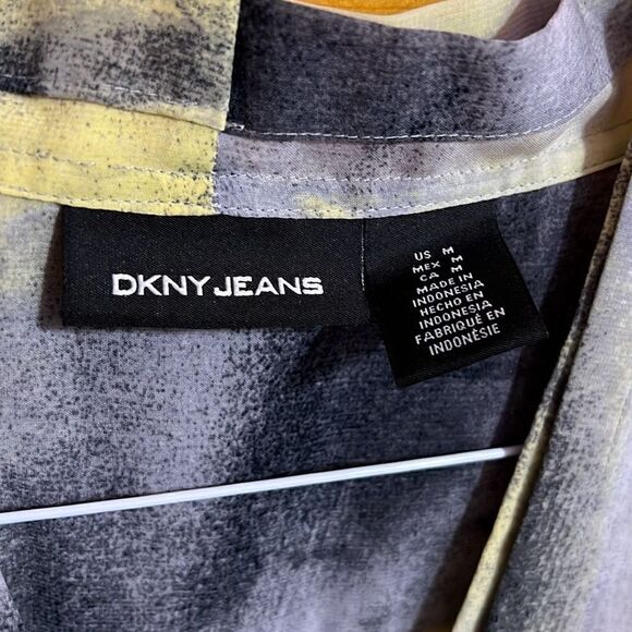 DKNY Jeans Abstract Black Yellow Blouse Women’s Medium - Picture 2 of 6